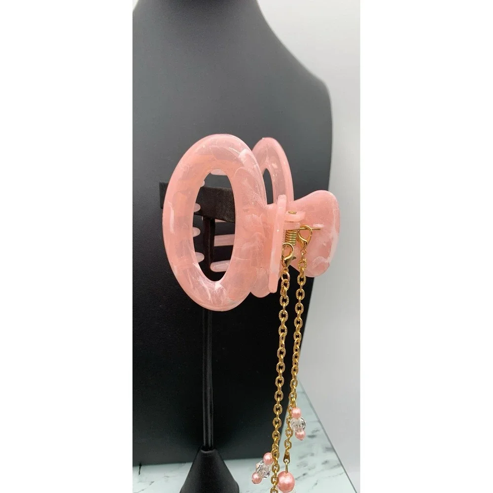 Pink Claw Hair Clip With Chains Jewels Butterfly Dainty Cottagecore Fairycore